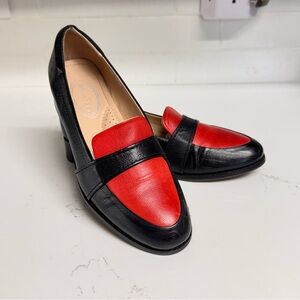 Mona Flying Black Red Leather Penny Loafer Size 8 (39)